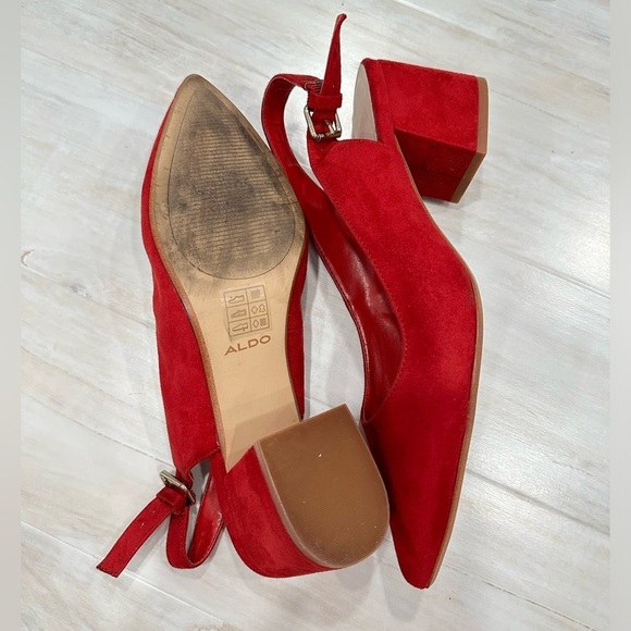 Aldo Red Suede Slingback Chunky Heels - Picture 5 of 7